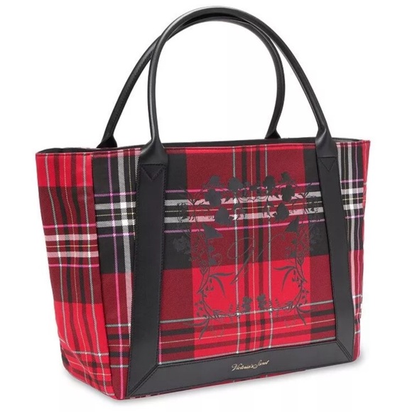 VICTORIA’S SECRET • Festive Plaid Floral Tote Overnight Gym Travel Bag - Picture 3 of 5